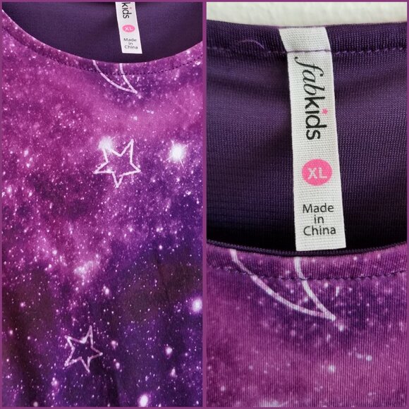 Girls Purple Celestial Print Dress ✦ Fabkids XL ✦ Pink Ribbon Belt ✦ Tulle Hem - Picture 6 of 6